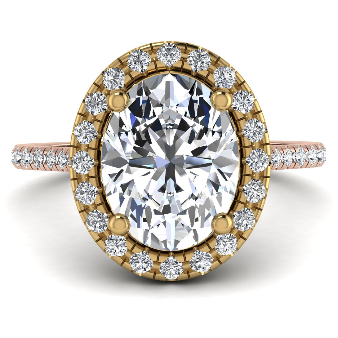 Two Tones Gorgeous Oval Cut Diamond Pave Engagement Ring With Hidden Stone - Phoebe No. 76