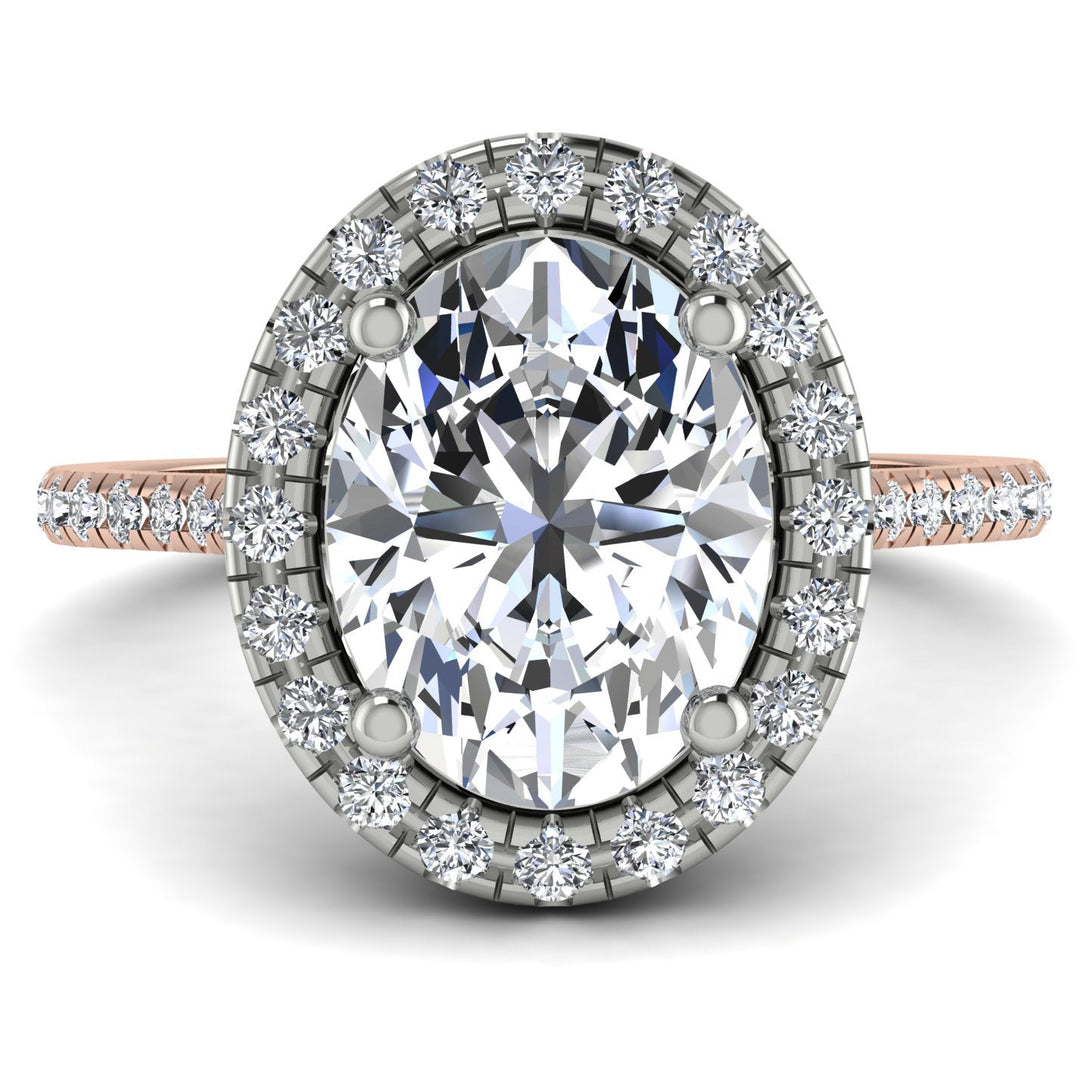 Two Tones Gorgeous Oval Cut Diamond Pave Engagement Ring With Hidden Stone - Phoebe No. 78