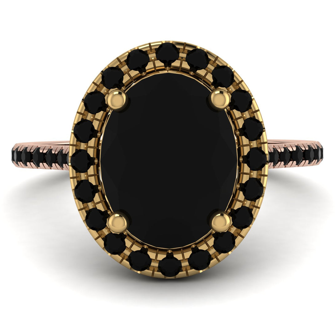 Two Tones Gorgeous Oval Cut Black Diamond Pave Engagement Ring With Hidden Stone - Phoebe No. 79