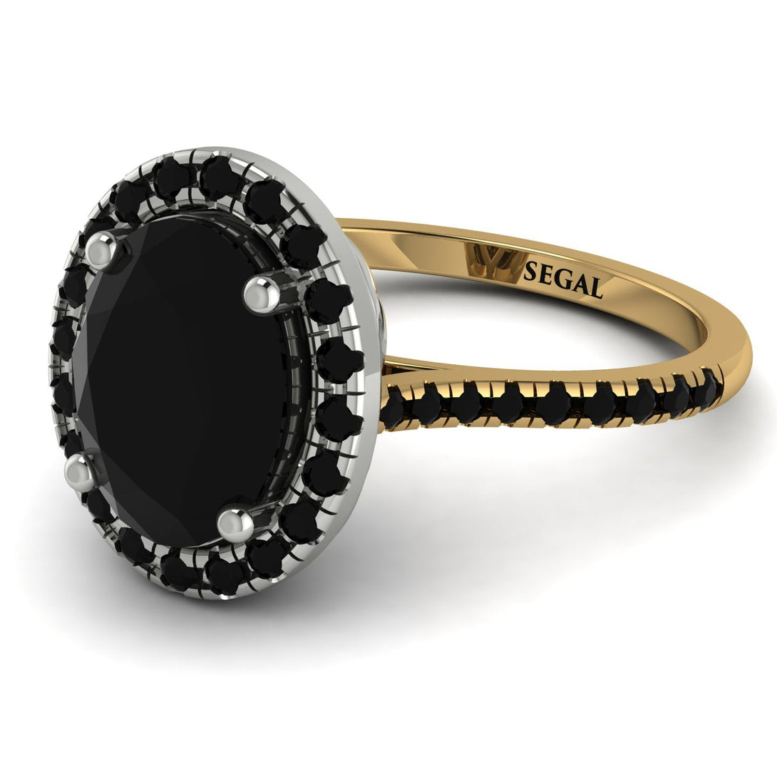 Two Tones Gorgeous Oval Cut Black Diamond Pave Engagement Ring With Hidden Stone - Phoebe No. 80