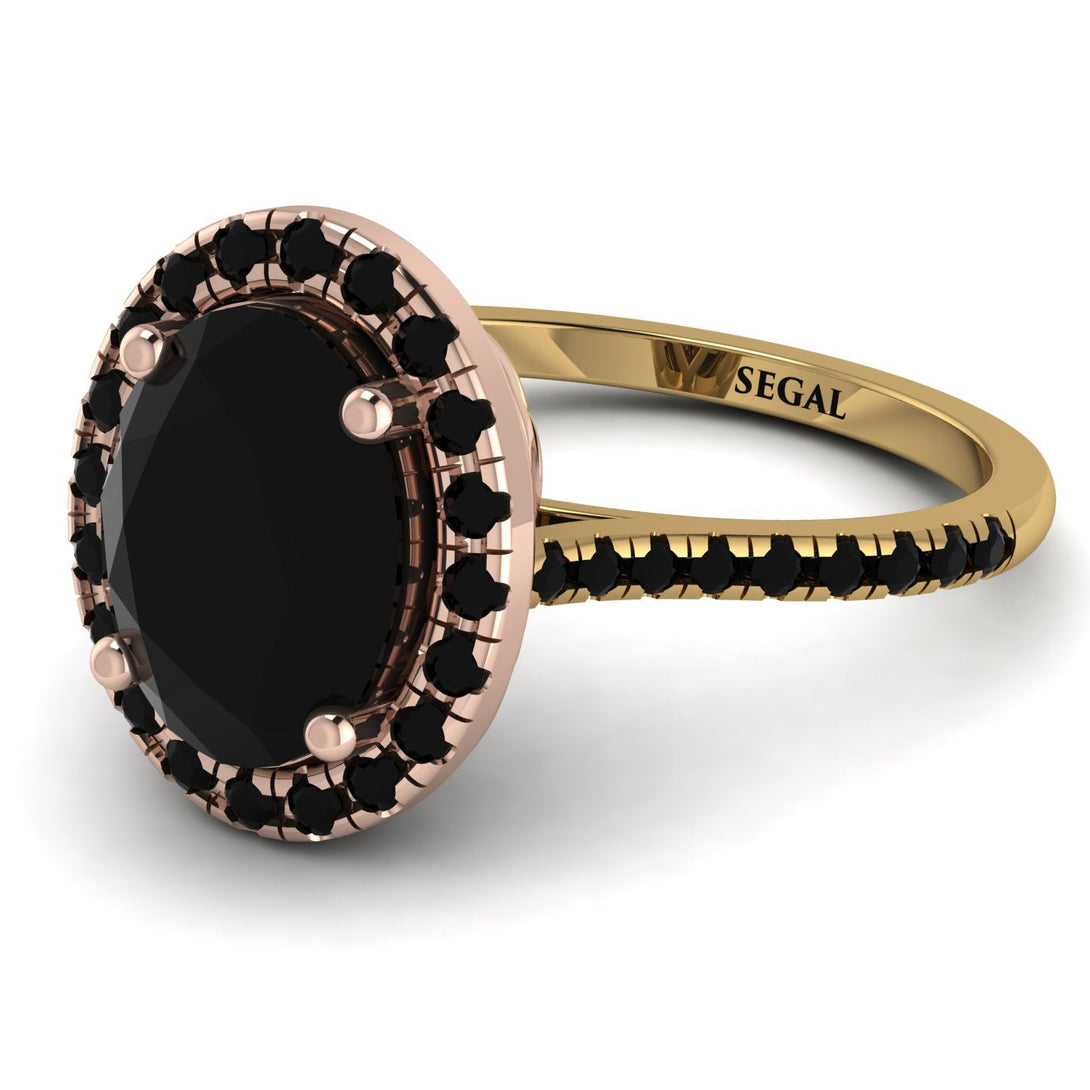 Two Tones Gorgeous Oval Cut Black Diamond Pave Engagement Ring With Hidden Stone - Phoebe No. 79
