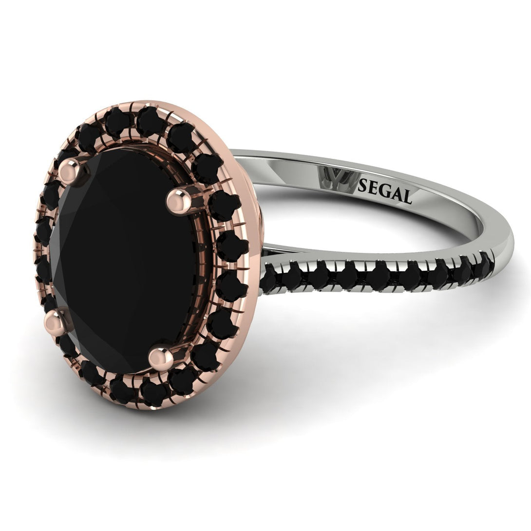 Two Tones Gorgeous Oval Cut Black Diamond Pave Engagement Ring With Hidden Stone - Phoebe No. 81