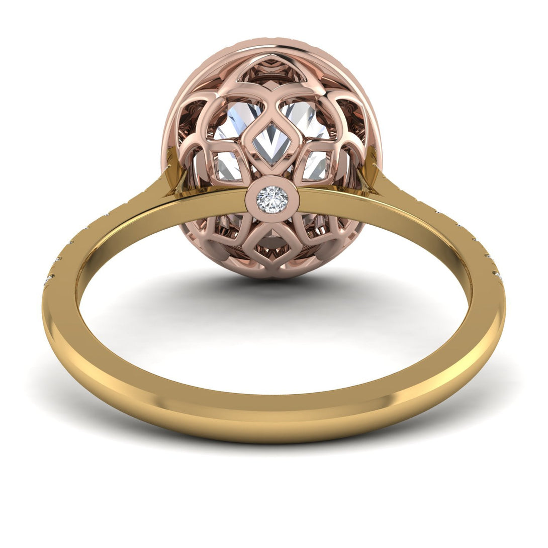 Two Tones Gorgeous Oval Cut Diamond Pave Engagement Ring With Hidden Stone - Phoebe No. 76