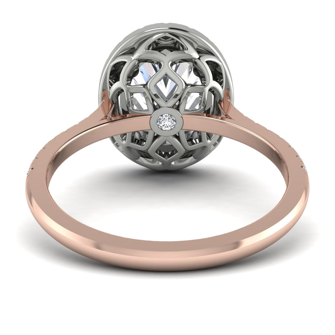 Two Tones Gorgeous Oval Cut Diamond Pave Engagement Ring With Hidden Stone - Phoebe No. 78