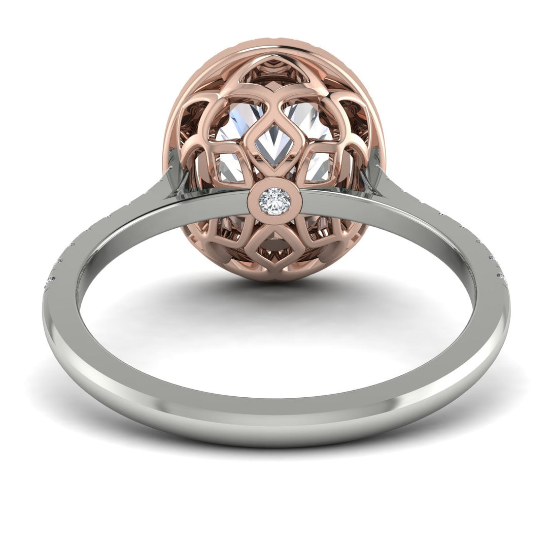 Two Tones Gorgeous Oval Cut Diamond Pave Engagement Ring With Hidden Stone - Phoebe No. 78