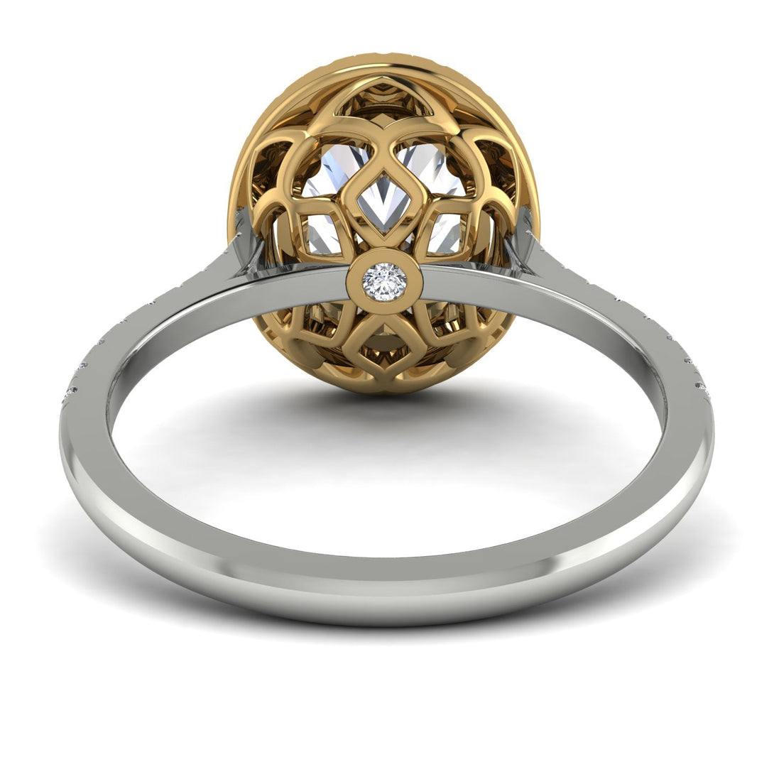 Two Tones Gorgeous Oval Cut Diamond Pave Engagement Ring With Hidden Stone - Phoebe No. 77