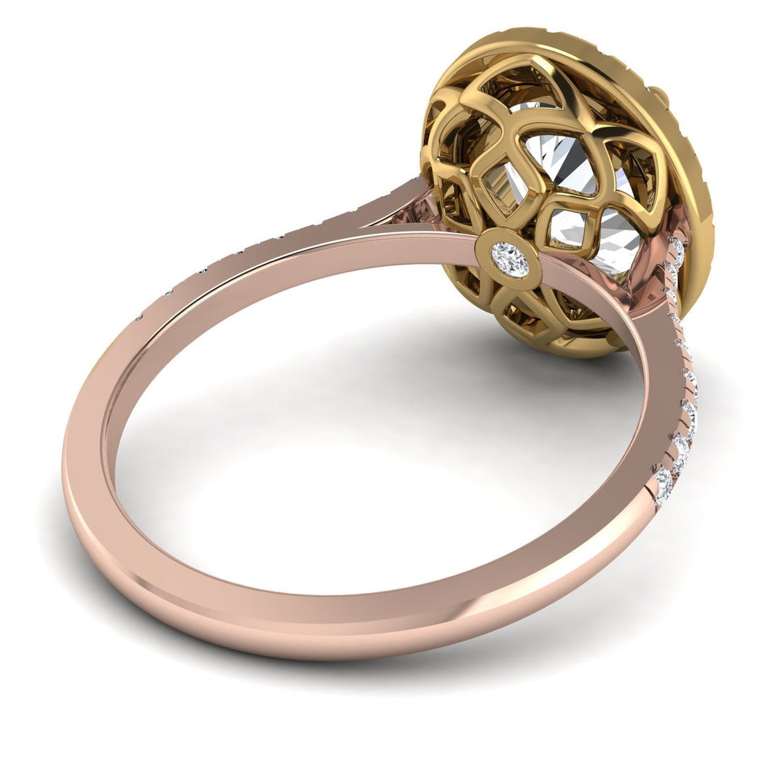 Two Tones Gorgeous Oval Cut Diamond Pave Engagement Ring With Hidden Stone - Phoebe No. 76