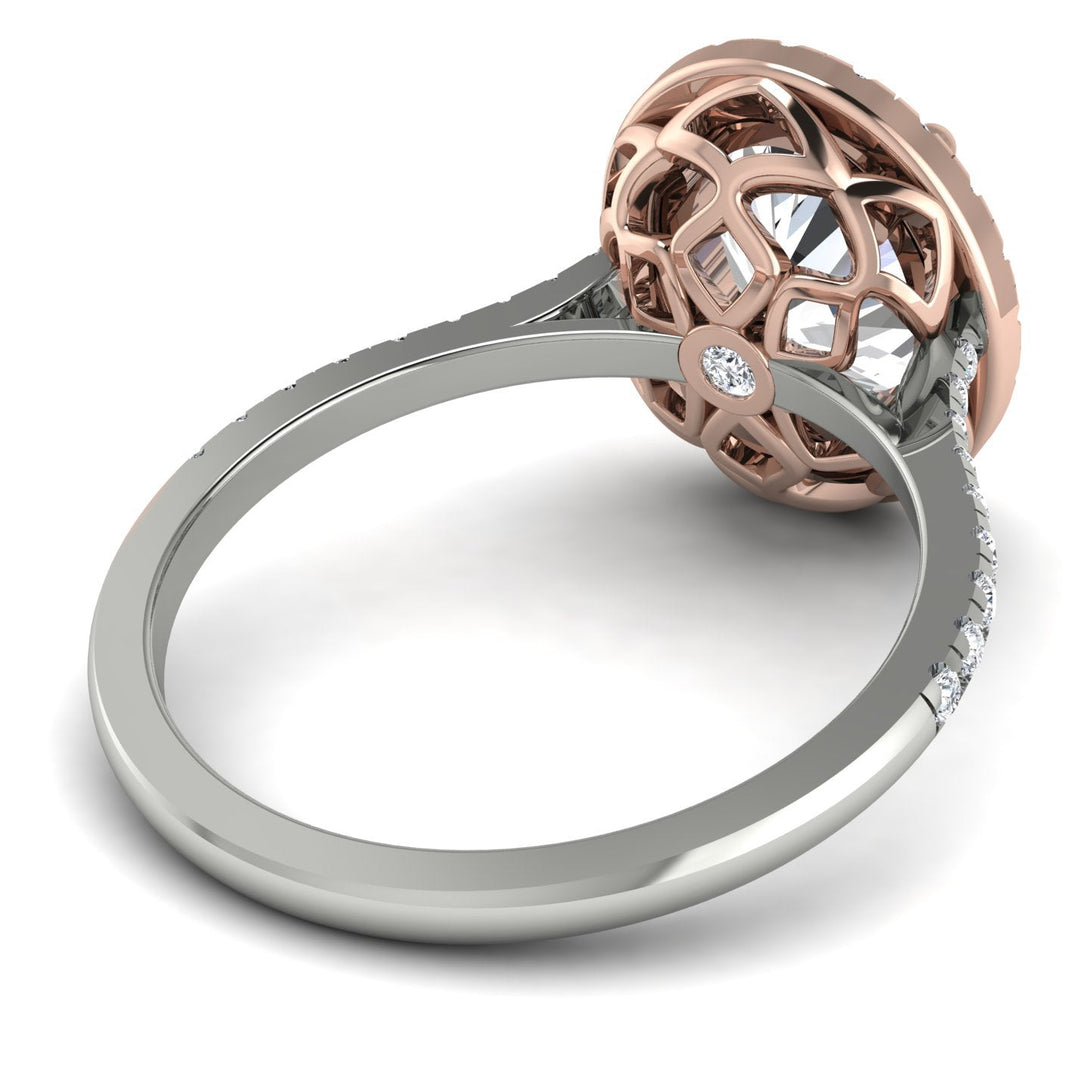 Two Tones Gorgeous Oval Cut Diamond Pave Engagement Ring With Hidden Stone - Phoebe No. 78