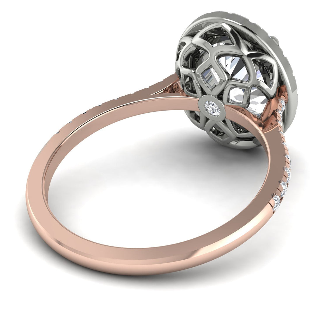 Two Tones Gorgeous Oval Cut Diamond Pave Engagement Ring With Hidden Stone - Phoebe No. 78