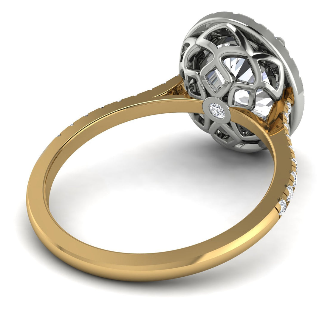 Two Tones Gorgeous Oval Cut Diamond Pave Engagement Ring With Hidden Stone - Phoebe No. 77