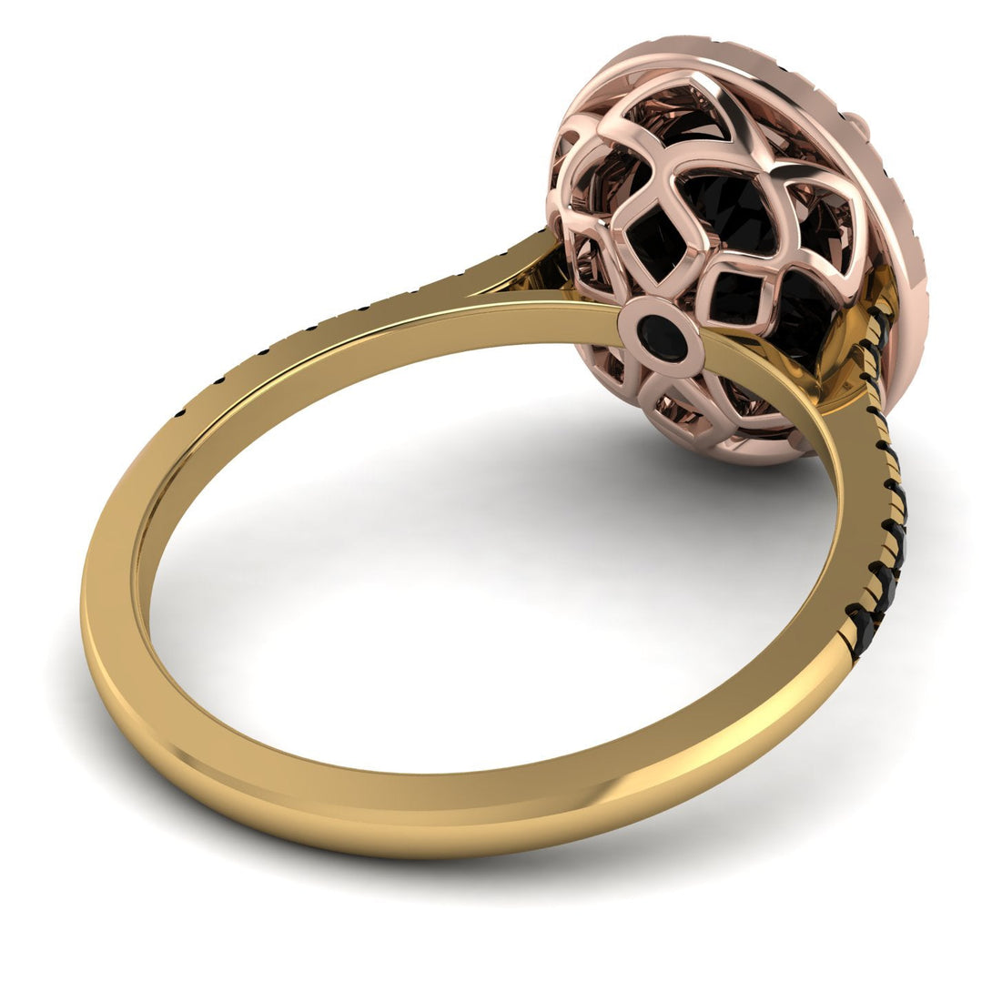 Two Tones Gorgeous Oval Cut Black Diamond Pave Engagement Ring With Hidden Stone - Phoebe No. 79