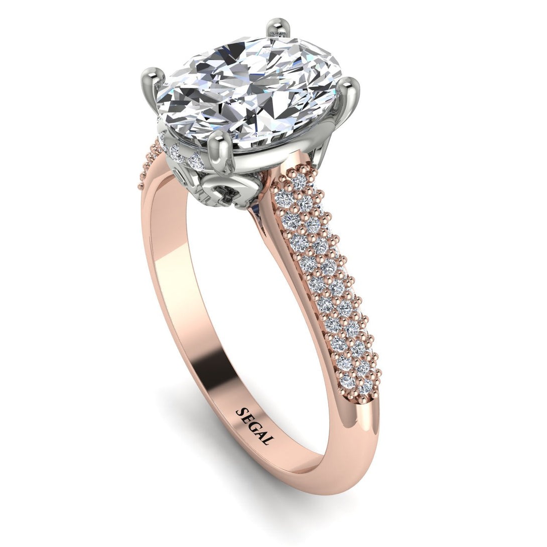 Two Tones Luxury Pave Oval Cut Diamond Engagement Ring With Hidden Stone - Ophelia No. 78