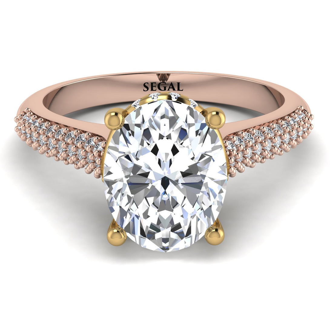 Two Tones Luxury Pave Oval Cut Diamond Engagement Ring With Hidden Stone - Ophelia No. 76