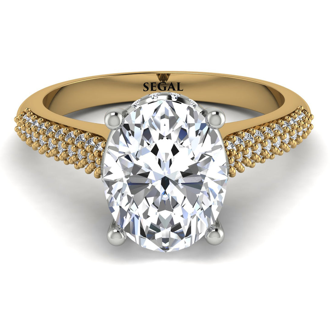 Two Tones Luxury Pave Oval Cut Diamond Engagement Ring With Hidden Stone - Ophelia No. 77