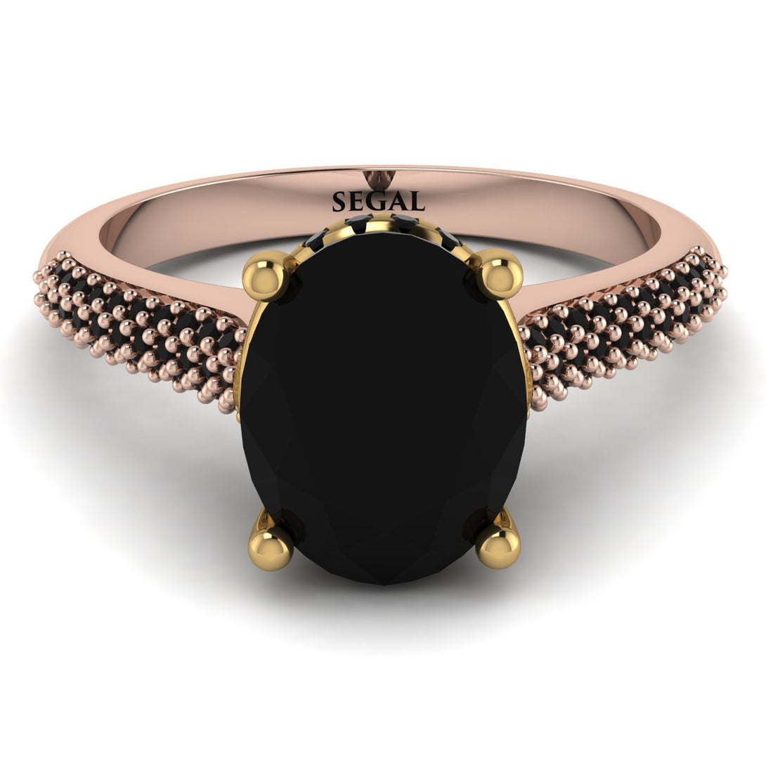 Two Tones Luxury Pave Oval Cut Black Diamond Engagement Ring With Hidden Stone - Ophelia No. 79