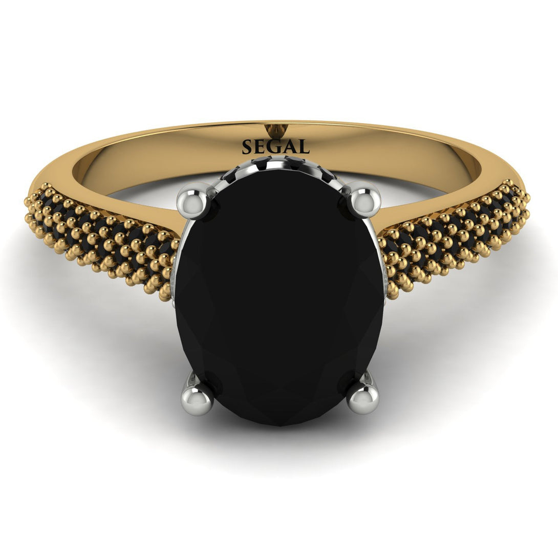 Two Tones Luxury Pave Oval Cut Black Diamond Engagement Ring With Hidden Stone - Ophelia No. 80