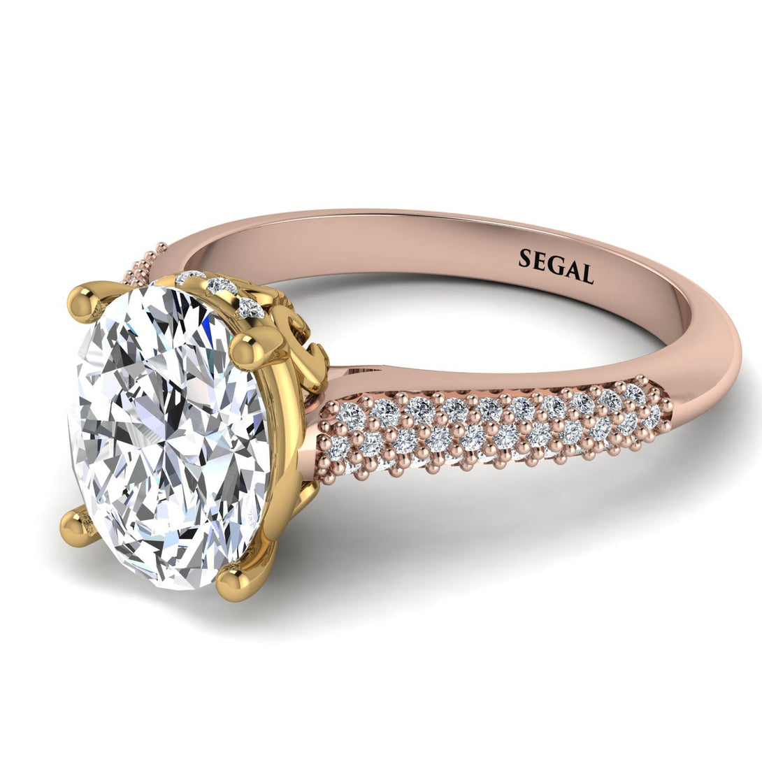Two Tones Luxury Pave Oval Cut Diamond Engagement Ring With Hidden Stone - Ophelia No. 76