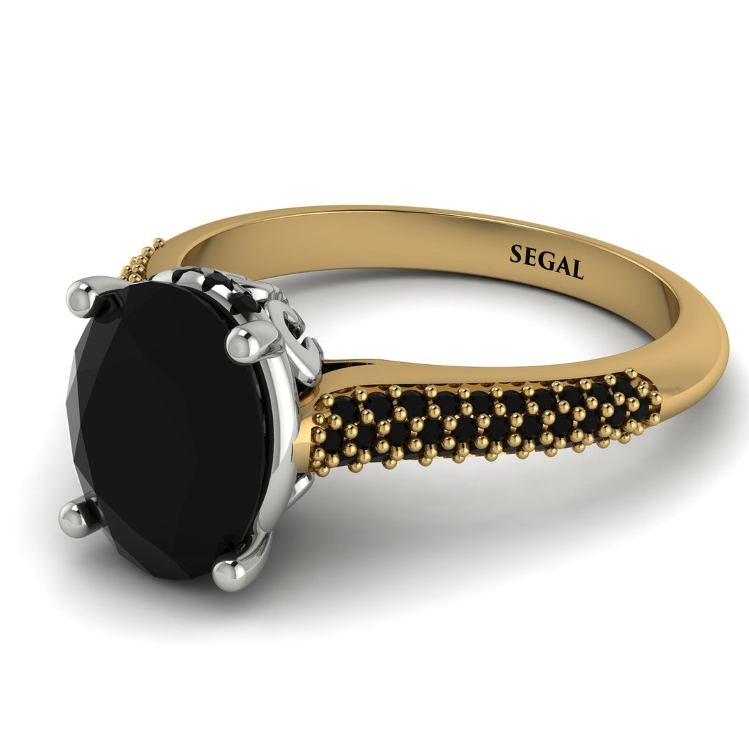 Two Tones Luxury Pave Oval Cut Black Diamond Engagement Ring With Hidden Stone - Ophelia No. 80
