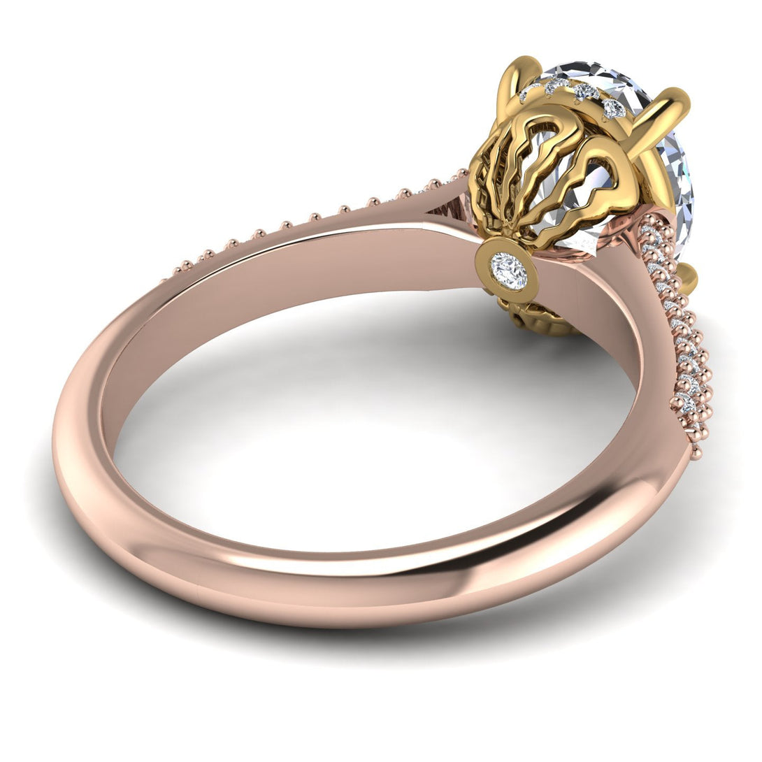 Two Tones Luxury Pave Oval Cut Diamond Engagement Ring With Hidden Stone - Ophelia No. 76