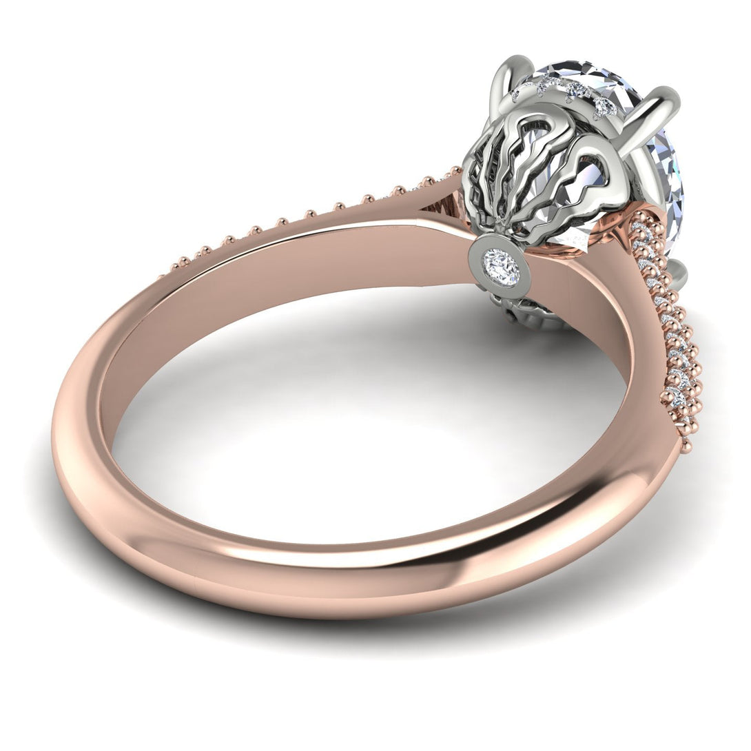 Two Tones Luxury Pave Oval Cut Diamond Engagement Ring With Hidden Stone - Ophelia No. 78