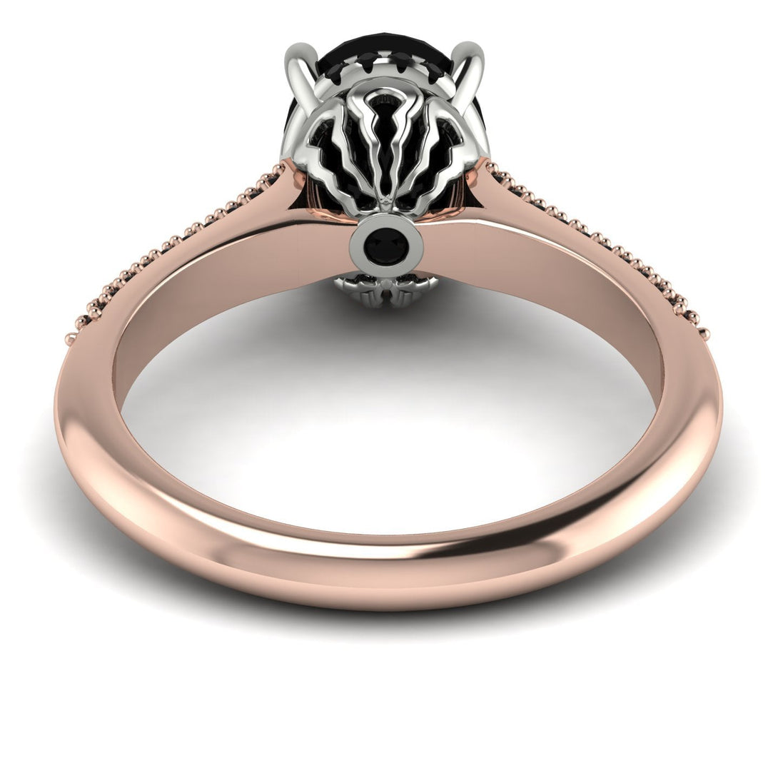 Two Tones Luxury Pave Oval Cut Black Diamond Engagement Ring With Hidden Stone - Ophelia No. 81