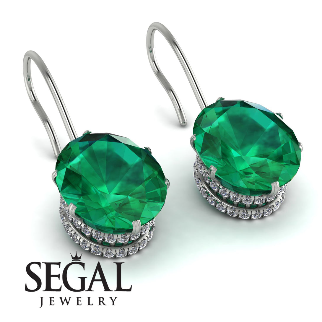 Oval Hidden Halo Emerald Earrings - Gemma No. 6