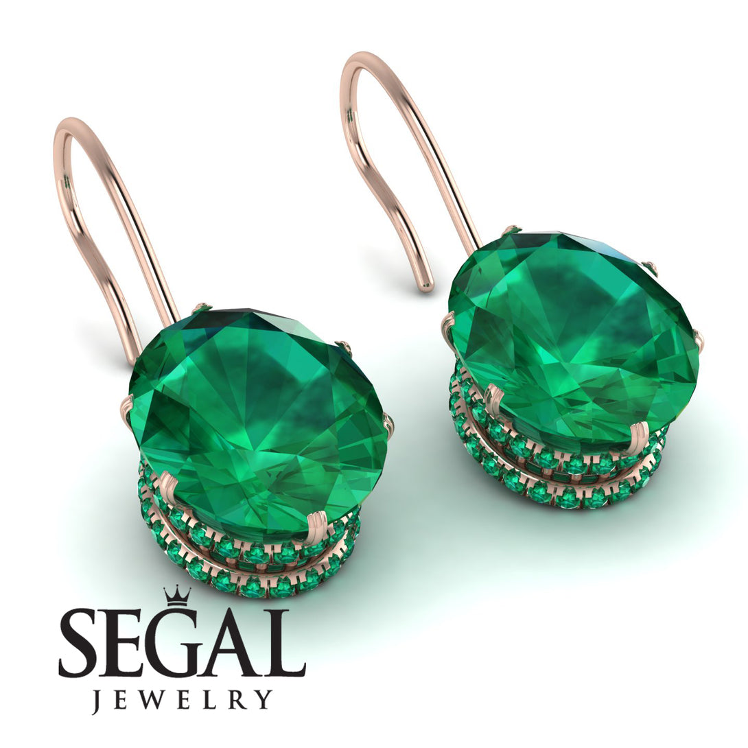 Oval Hidden Halo Emerald Earrings - Gemma No. 20