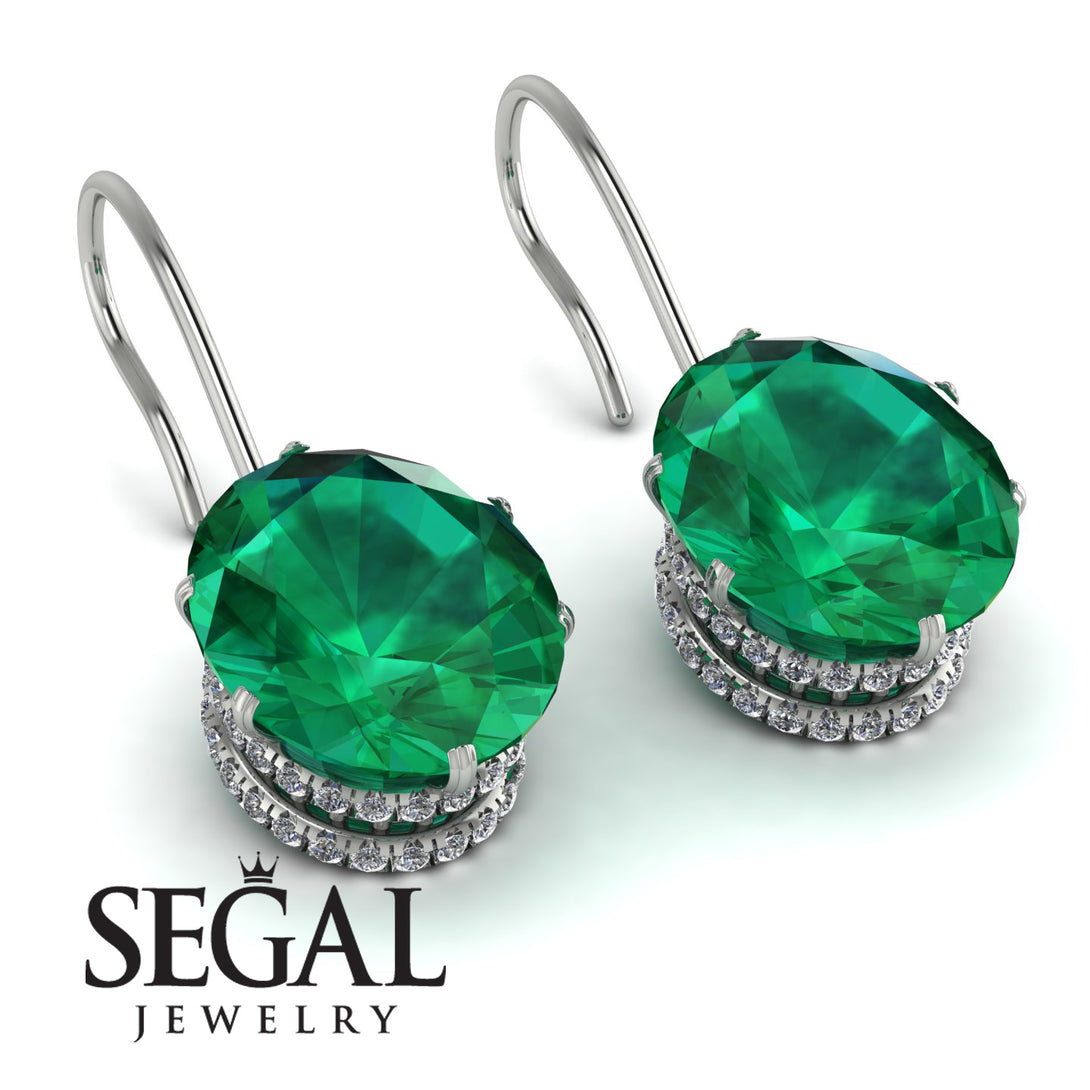 Oval Hidden Halo Emerald Earrings - Gemma No. 6