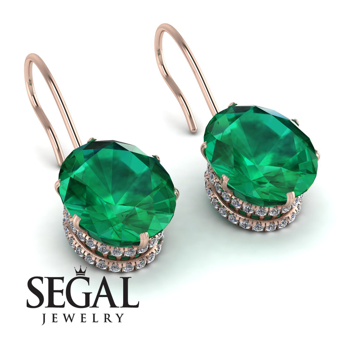 Oval Hidden Halo Emerald Earrings - Gemma No. 5
