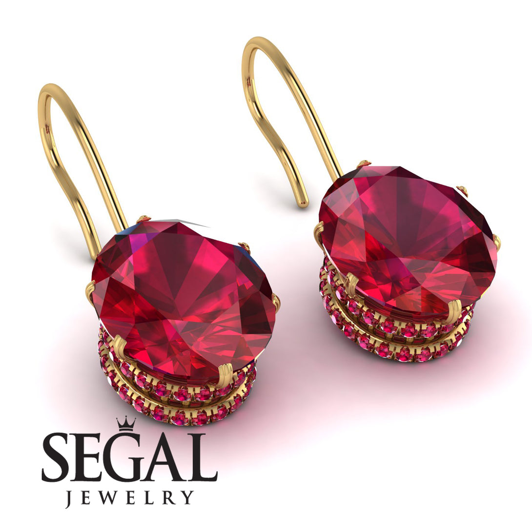 Oval Hidden Halo Ruby Earrings - Gemma No. 55