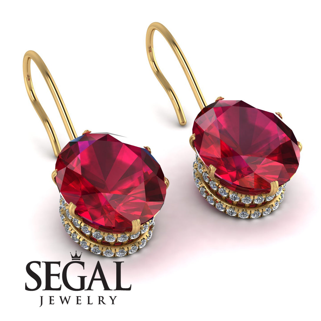 Oval Hidden Halo Ruby Earrings - Gemma No. 10