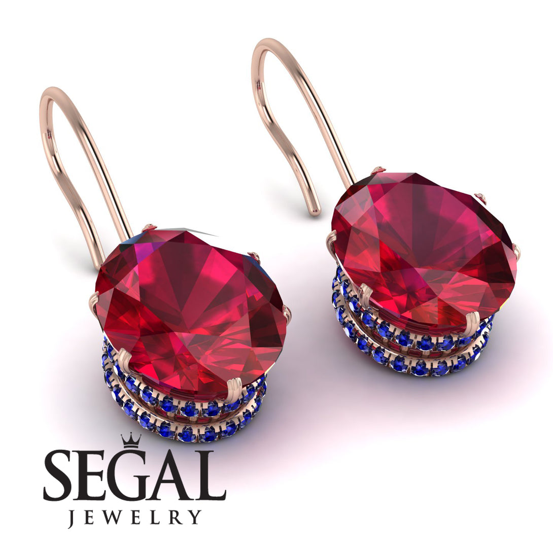 Oval Hidden Halo Ruby Earrings - Gemma No. 71