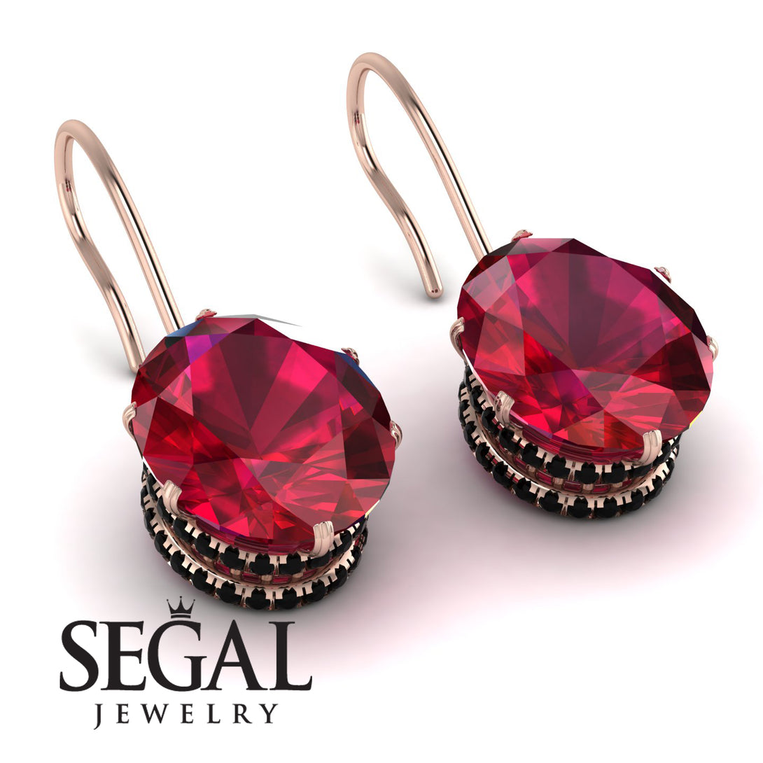 Oval Hidden Halo Ruby Earrings - Gemma No. 41