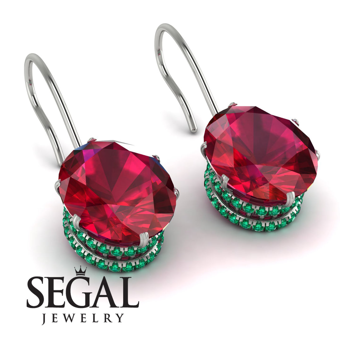 Oval Hidden Halo Ruby Earrings - Gemma No. 27