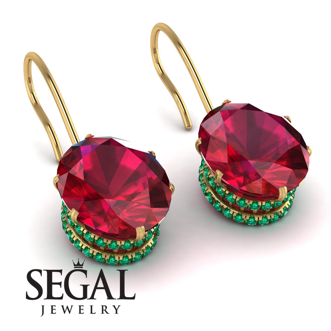 Oval Hidden Halo Ruby Earrings - Gemma No. 25