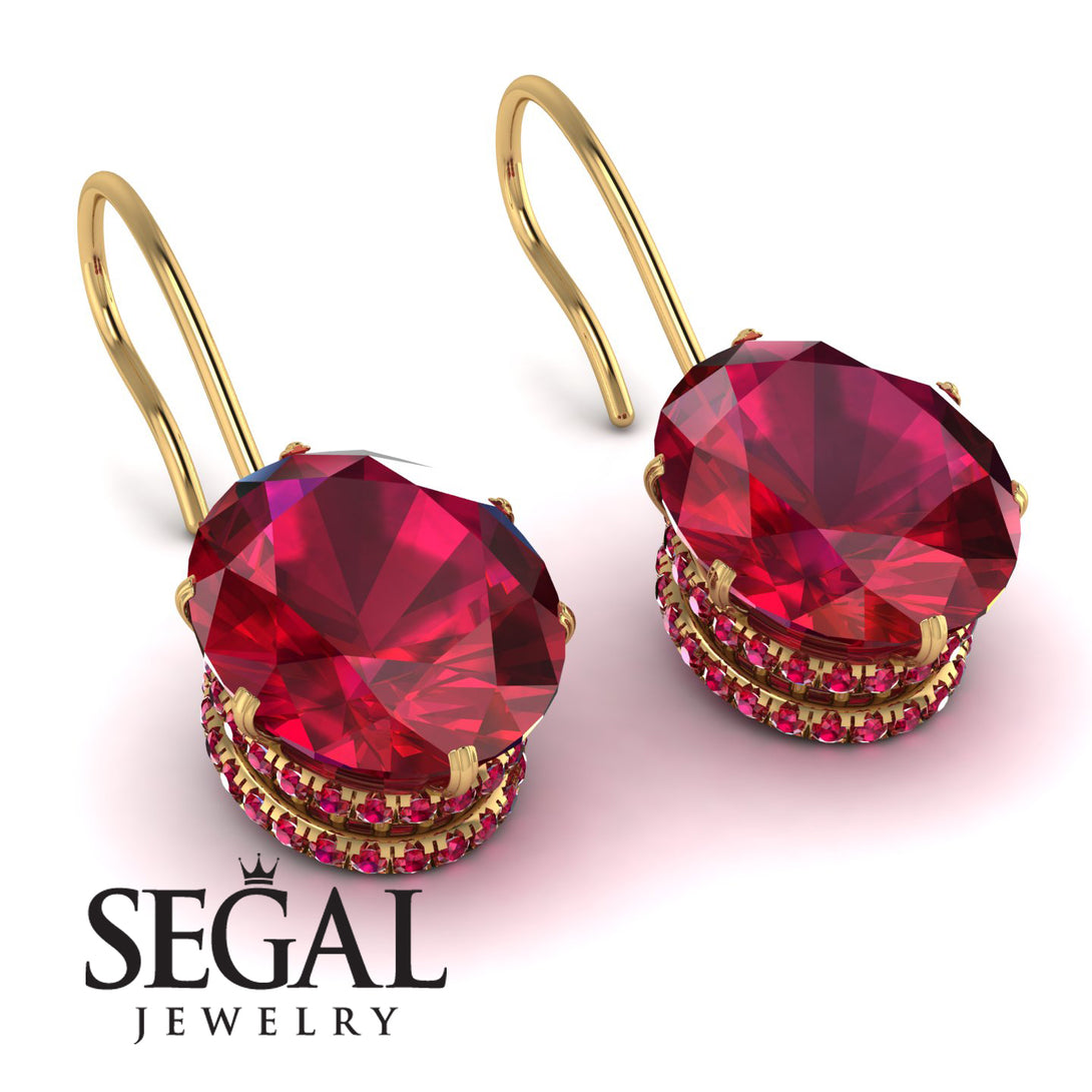 Oval Hidden Halo Ruby Earrings - Gemma No. 55