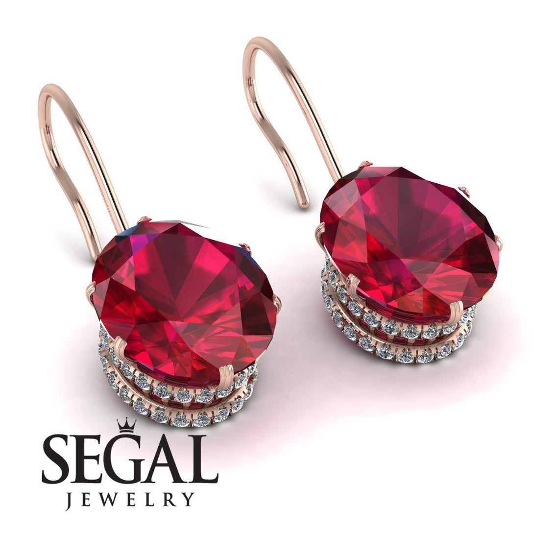 Oval Hidden Halo Ruby Earrings - Gemma No. 11