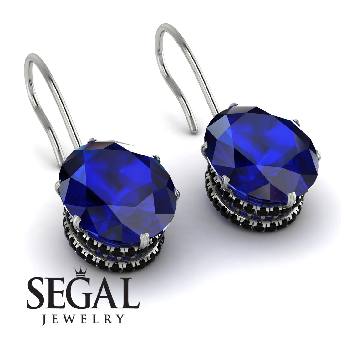 Oval Hidden Halo Sapphire Earrings - Gemma No. 45