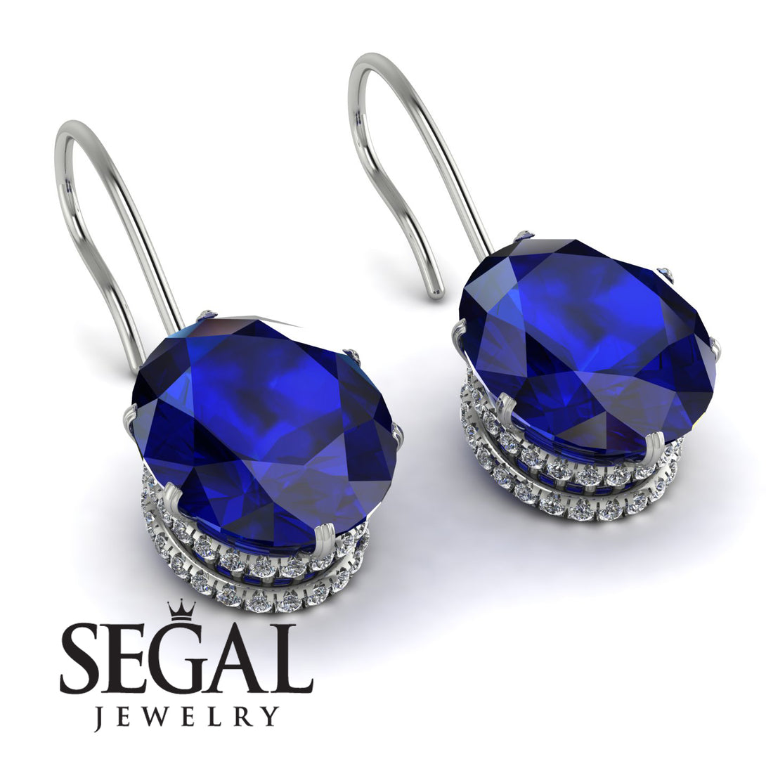 Oval Hidden Halo Sapphire Earrings - Gemma No. 15