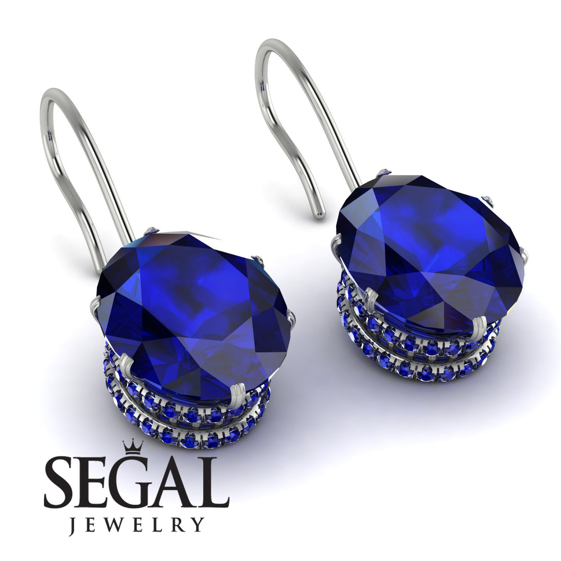 Oval Hidden Halo Sapphire Earrings - Gemma No. 75