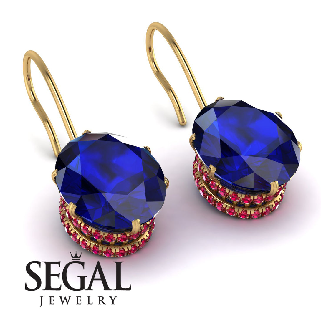 Oval Hidden Halo Sapphire Earrings - Gemma No. 58