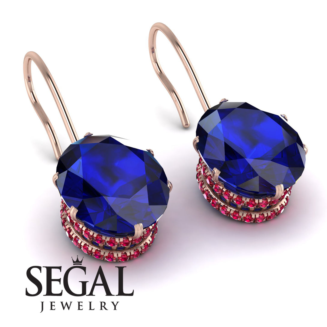 Oval Hidden Halo Sapphire Earrings - Gemma No. 59
