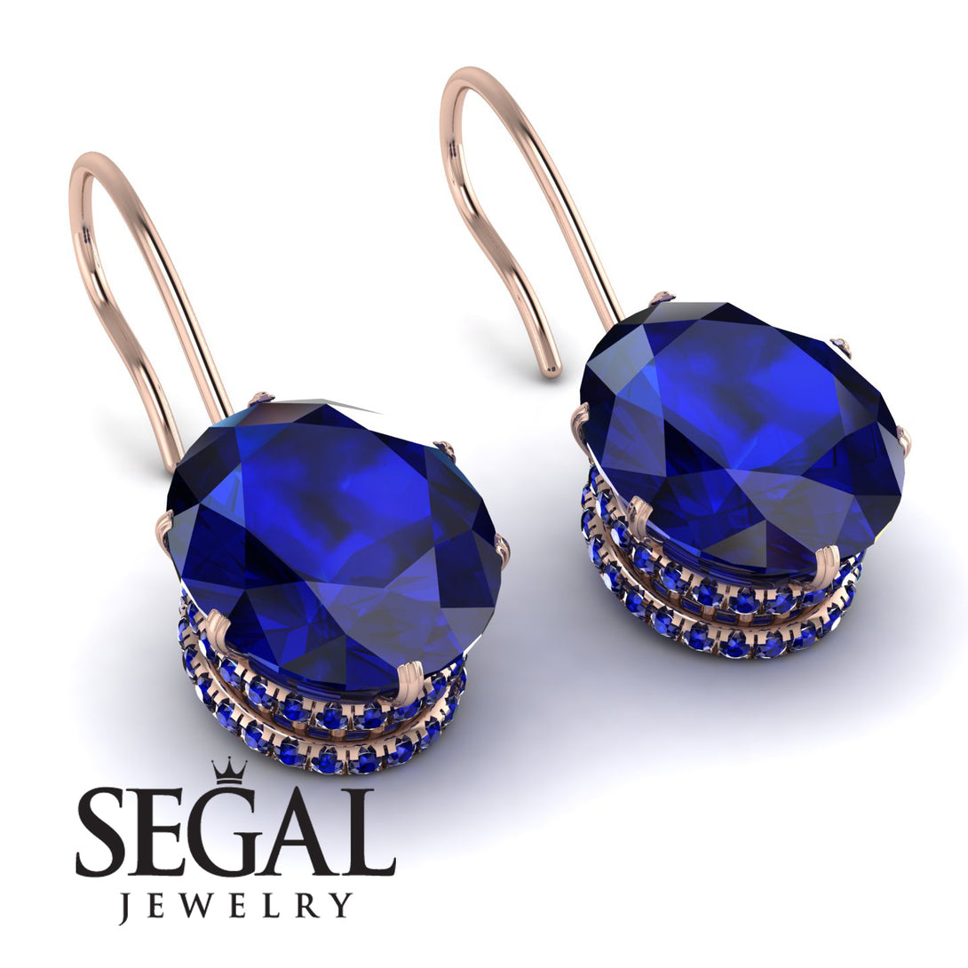 Oval Hidden Halo Sapphire Earrings - Gemma No. 74