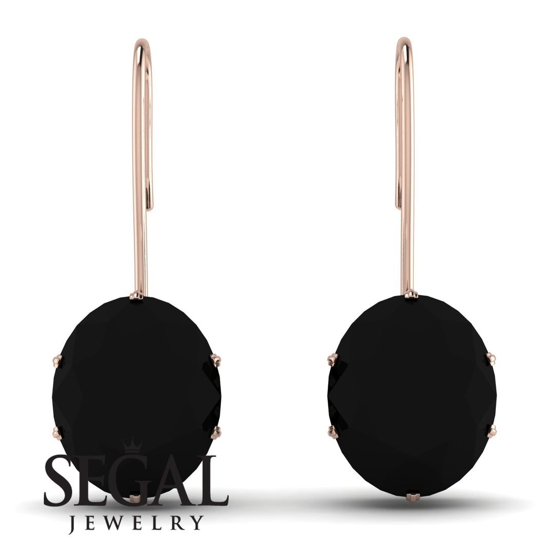 Oval Hidden Halo Black Diamond Earrings - Gemma No. 53