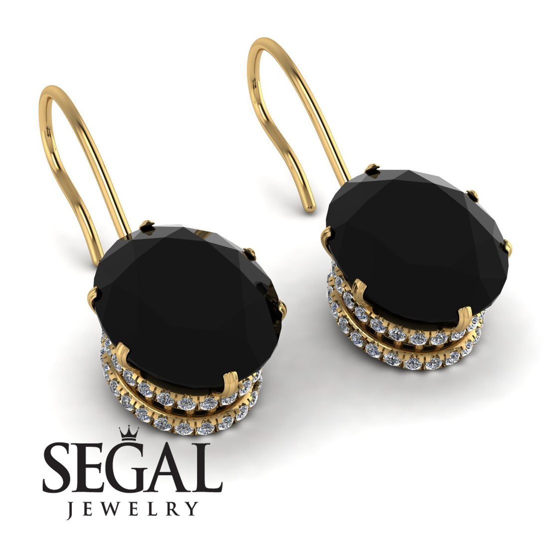 Oval Hidden Halo Black Diamond Earrings - Gemma No. 7
