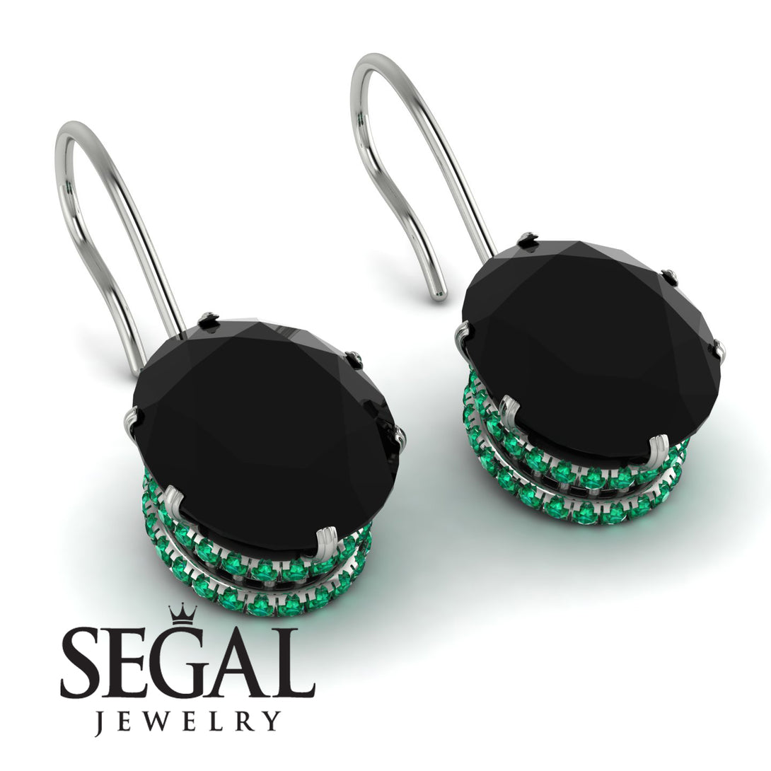 Oval Hidden Halo Black Diamond Earrings - Gemma No. 24