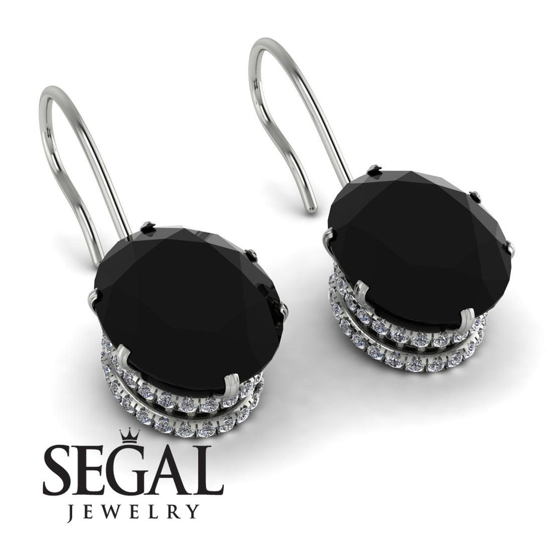 Oval Hidden Halo Black Diamond Earrings - Gemma No. 9