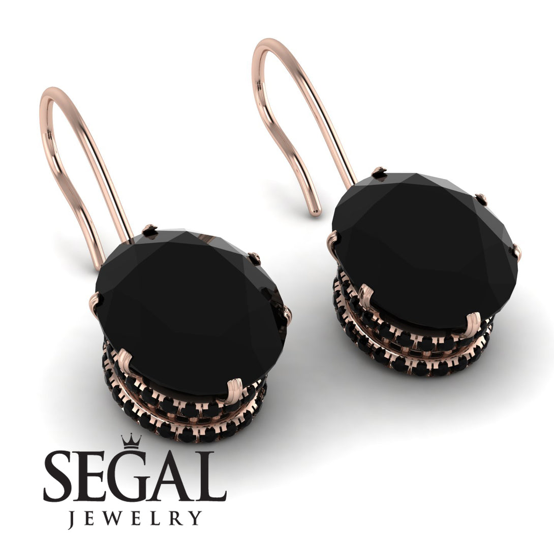 Oval Hidden Halo Black Diamond Earrings - Gemma No. 38