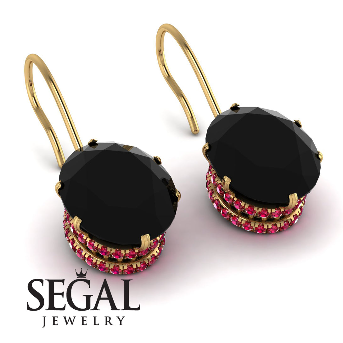 Oval Hidden Halo Black Diamond Earrings - Gemma No. 52