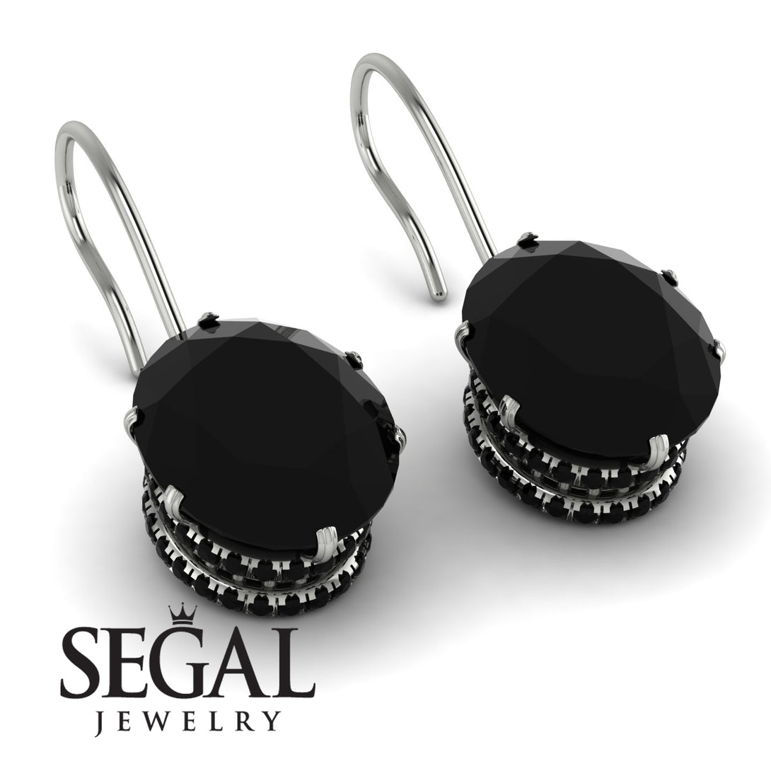 Oval Hidden Halo Black Diamond Earrings - Gemma No. 39